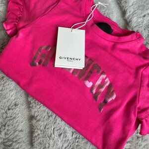 Givenchy Fuchsia Logo Tee with Ruffle Detail